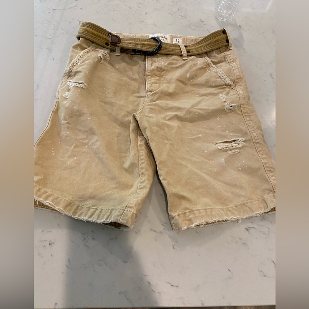 Abercrombie and Fitch Men’s Cargo Shorts Distressed Size 32 Beige